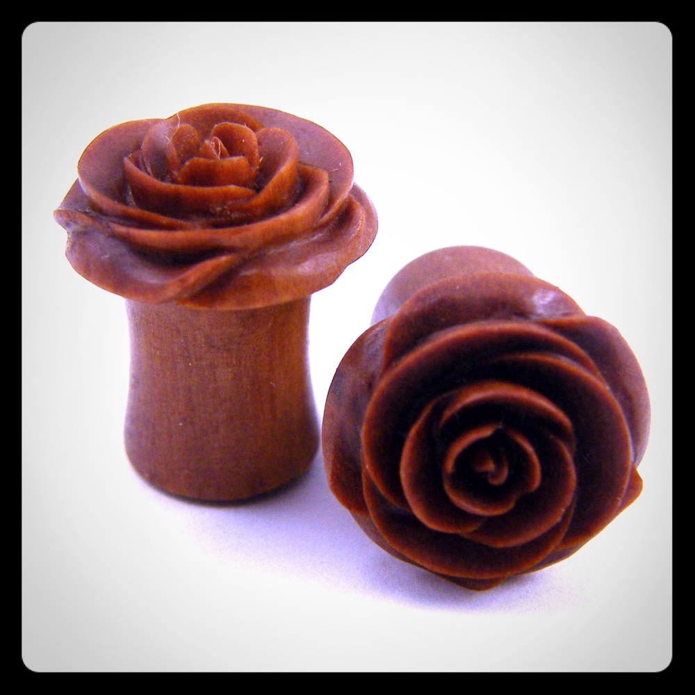 Rose Flower Ear Gauge Plugs - (00g) - Sabo Wood